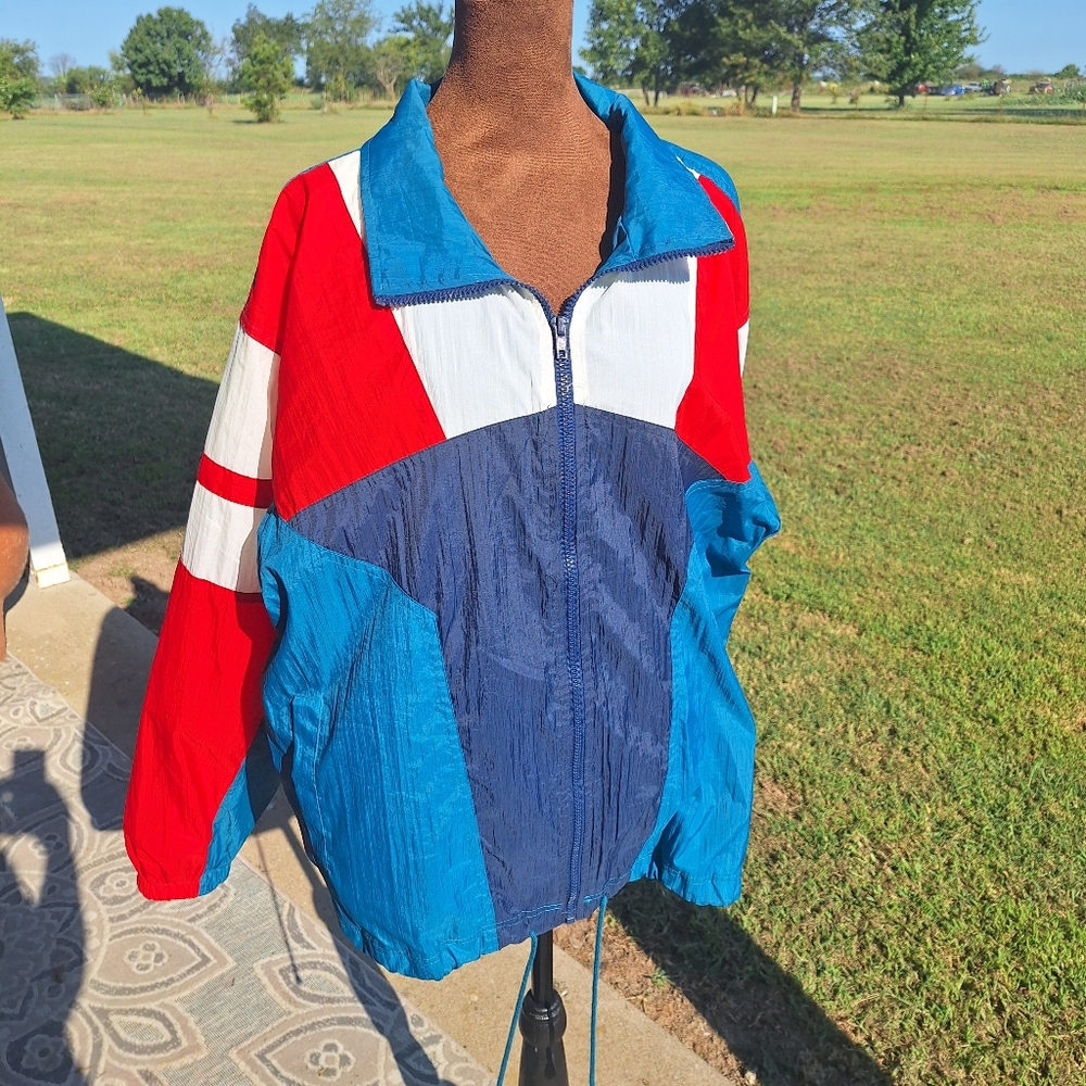 VTG Athletic Works Colorblock Full Zip Windbreaker Jacket Mens Sz L Used